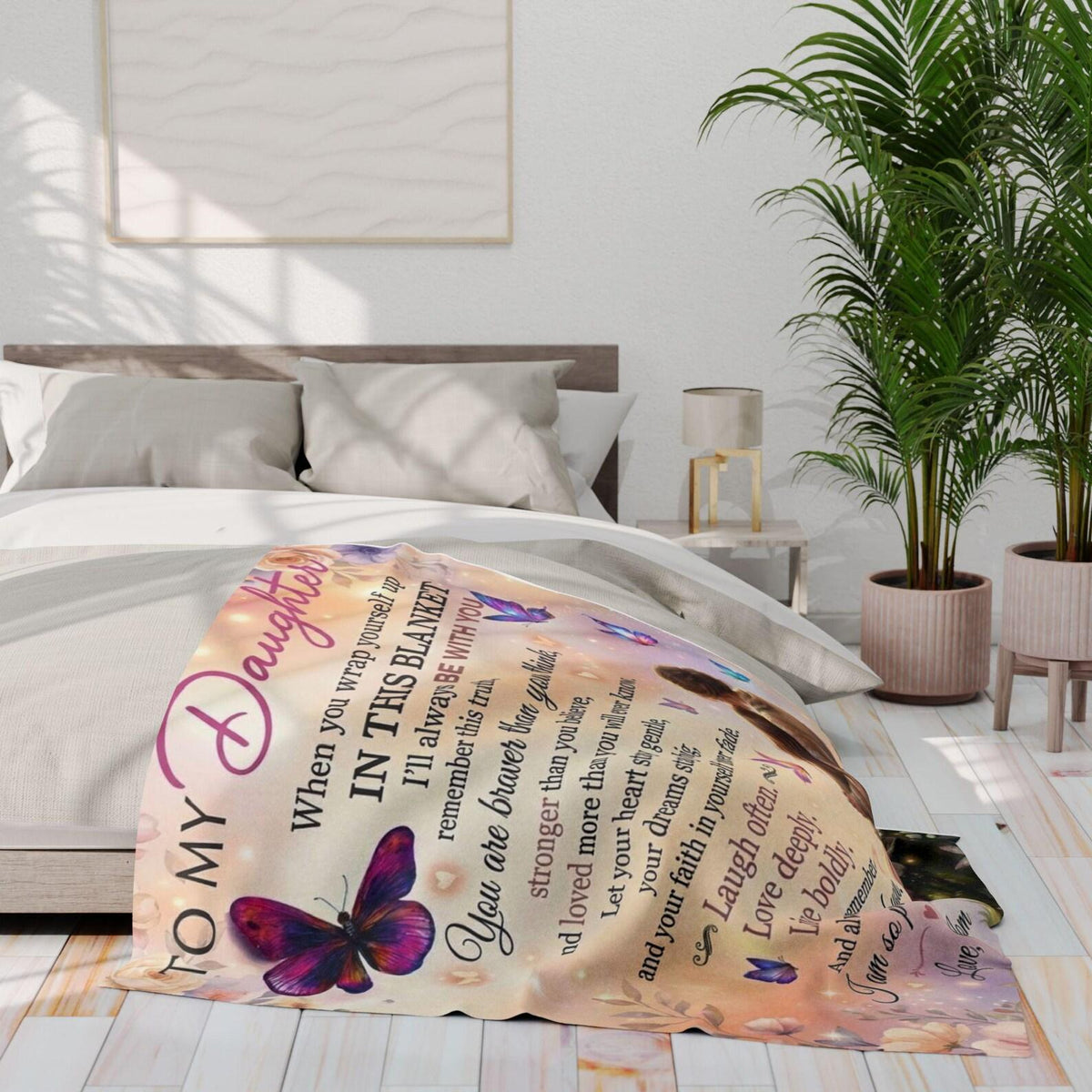To My Daughter Blanket - Butterfly Sherpa Fleece Throw For Daughter From Mom - KIEN00