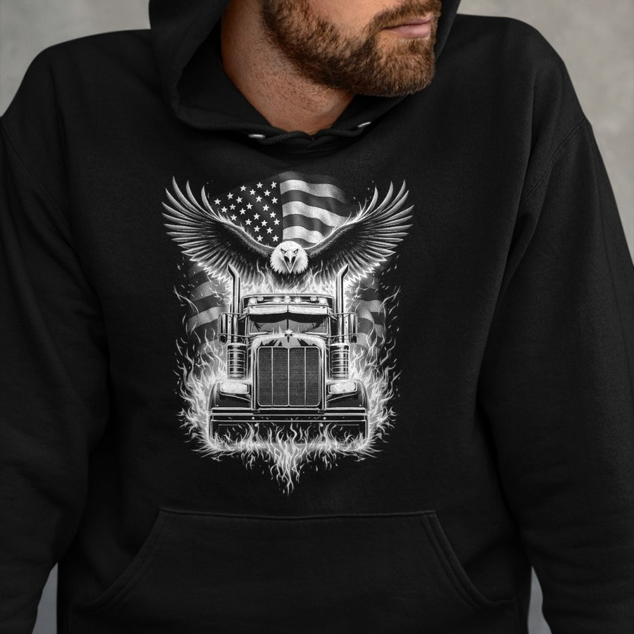 Best Truck Driver Life Shirt, Funny Trucker UnisexT-Shirt/Hoodie/Sweatshirt HLT00 - Trucker Patriotic American Flag Semi Truck Driver Eagle T-Shirt (3)