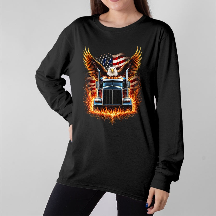 Best Truck Driver Life Shirt, Funny Trucker UnisexT-Shirt/Hoodie/Sweatshirt HLT00 - Trucker Patriotic American Flag Semi Truck Driver Eagle T-Shirt (2)