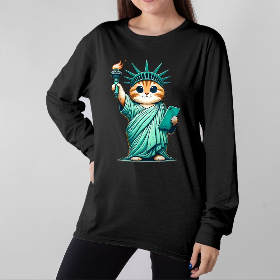 Cat Love Shirt, Funny Cat Lover Gift UnisexT-Shirt/Hoodie/Sweatshirt HLT00 - Cute Kawaii Cat Statue of Liberty I Love New York NYC T-Shirt (1)