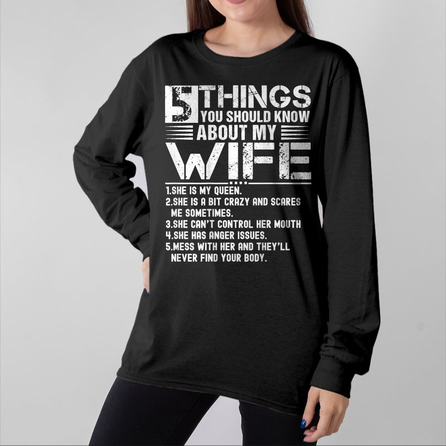 Best Wife Shirt, Wife and Husband Unisex T-Shirt/Hoodie/Sweatshirt HLT00 - 5 Things You Should Know About My Wife (On Back) husband T-Shirt