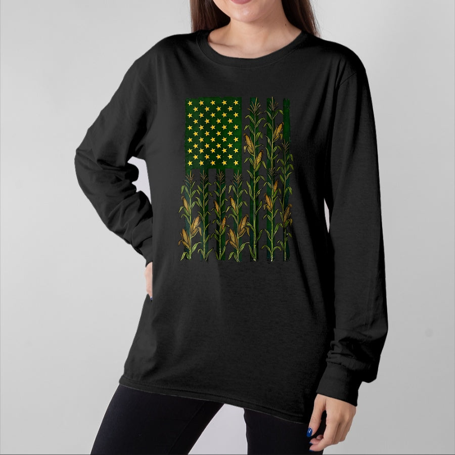 Best Farmer Life Shirt, Funny Farmer UnisexT-Shirt/Hoodie/Sweatshirt HLT00 - American Flag Corn Field Farmer Patriotic (on Back) T-Shirt