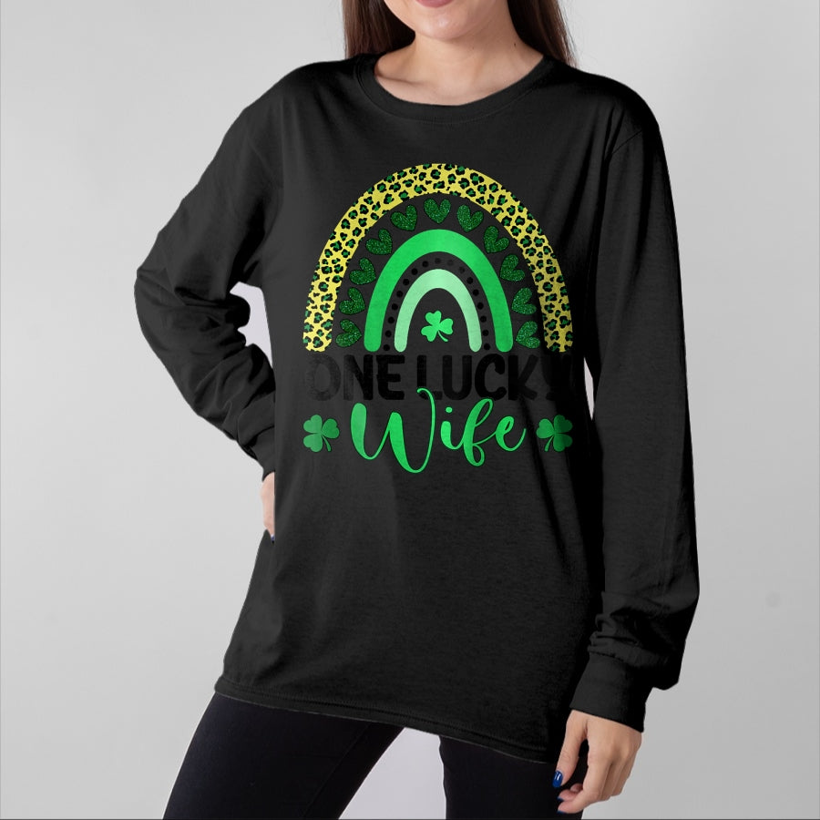 Best Wife Shirt, Wife and Husband Unisex T-Shirt/Hoodie/Sweatshirt HLT00 - Gift for wife T shirt, lucky wife Womens One Lucky Wife Leopard Rainbow Saint Patrick's Day Raglan