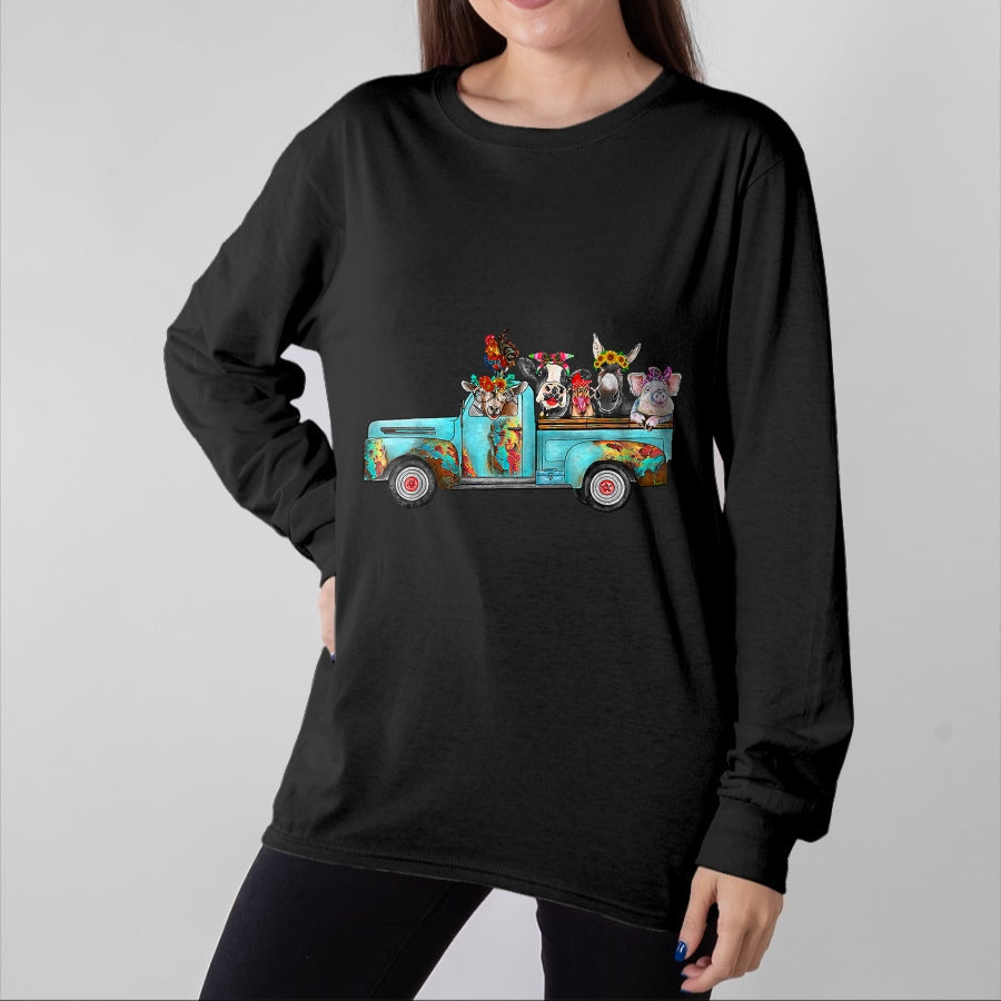 Best Farmer Life Shirt, Funny Farmer UnisexT-Shirt/Hoodie/Sweatshirt HLT00 - Farm Pickup Truck with Farm Animals Farmer_s Wife Cow Girl T-Shirt