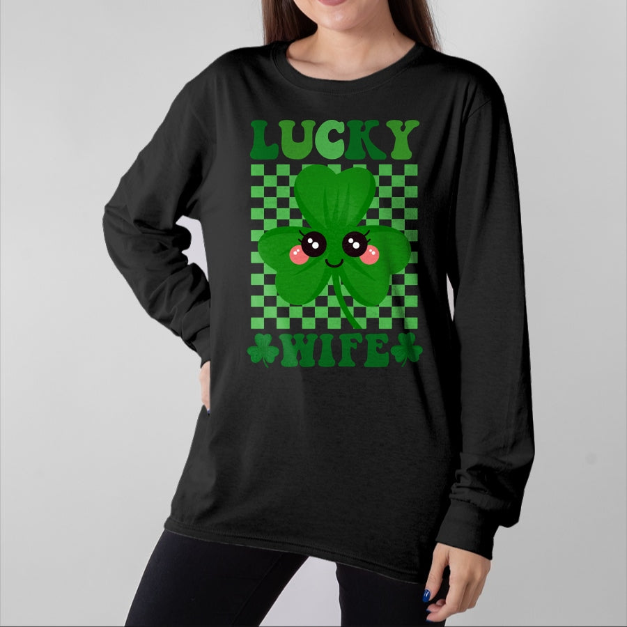 Best Wife Shirt, Wife and Husband Unisex T-Shirt/Hoodie/Sweatshirt HLT00 - Gift for wife T shirt, lucky wife Lucky Wife Rainbow St Patricks Day Lucky Wife Long Sleeve T-Shir (2)