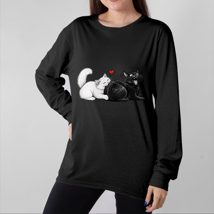 Cat Love Shirt, Funny Cat Lover Gift UnisexT-Shirt/Hoodie/Sweatshirt HLT00 - Women_s Funny Cat Couple Black White Cats Love Cat Biting Cat Butt V-Neck T-Shirt (1)
