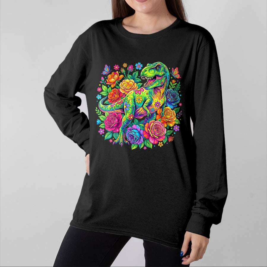 Best Dinosaur Lover Shirt, Funny Dinosaur UnisexT-Shirt/Hoodie/Sweatshirt HLT00 - Colorful Floral T Rex Dinosaur T-Shirt