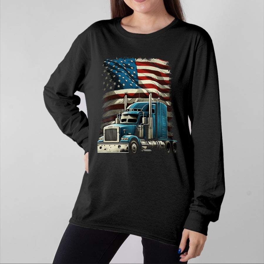 Best Truck Driver Life Shirt, Funny Trucker UnisexT-Shirt/Hoodie/Sweatshirt HLT00 - Trucker US American Flag For Patriotic Truck Driver T-Shirt