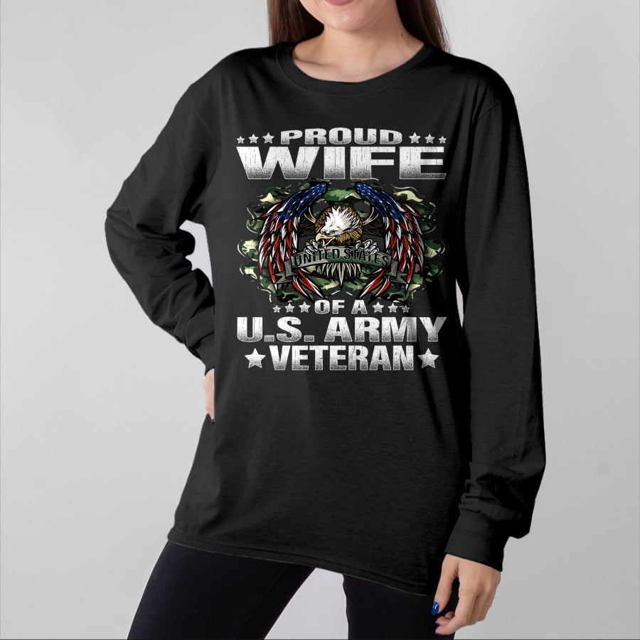 Best Wife Shirt, Wife and Husband Unisex T-Shirt/Hoodie/Sweatshirt HLT00 - Gift for wife T shirt, lucky wife Proud Wife Of A US Army Veteran Military Vet's Spouse T-Shirt