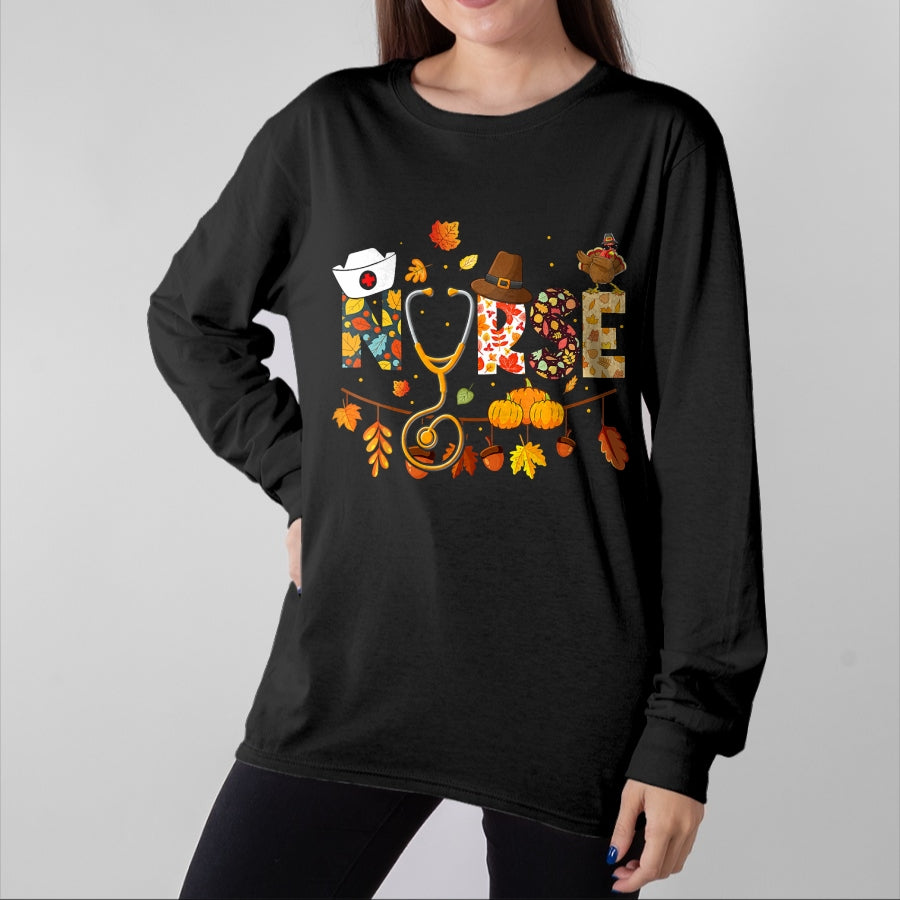 Funny Nurse Shirt, Nurse Unisex T-Shirt/Hoodie/Sweatshirt HLT00 - Nurse Thanksgiving Shirt Health Worker Nursing Fall Turkey T-Shirt
