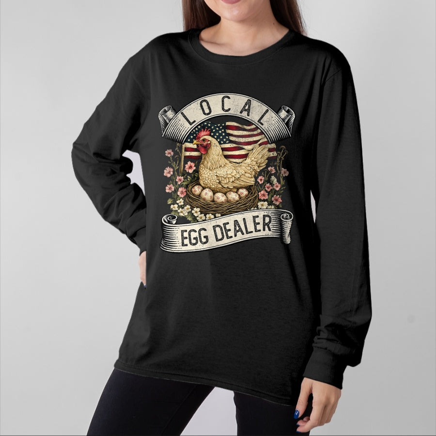 Best Farmer Life Shirt, Funny Farmer UnisexT-Shirt/Hoodie/Sweatshirt HLT00 - Local Egg Dealer Farm Chicken with American Flag Farmer T-Shirt