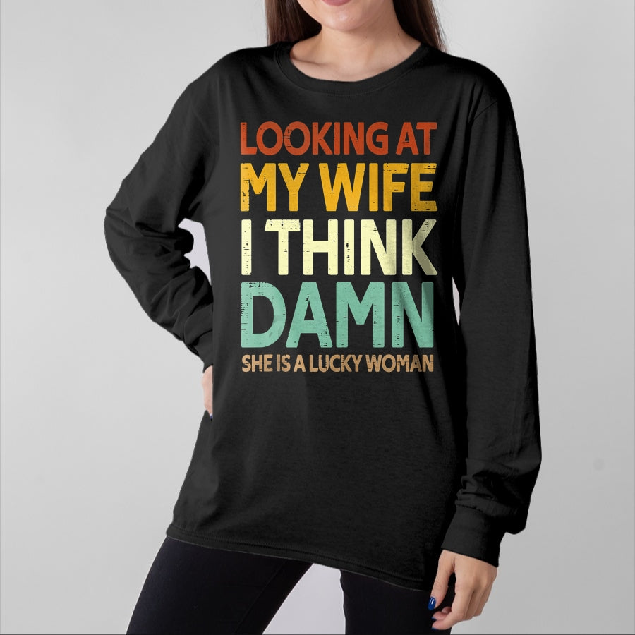 Best Wife Shirt, Wife and Husband Unisex T-Shirt/Hoodie/Sweatshirt HLT00 - Gift for wife T shirt, lucky wife My Wife Is A Lucky Woman Husband Wife Themed Present Tank Top (1)
