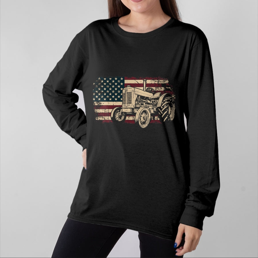 Best Farmer Life Shirt, Funny Farmer UnisexT-Shirt/Hoodie/Sweatshirt HLT00 - Farm Tractor Proud Farmer Patriotic American Flag Tractor T-Shirt