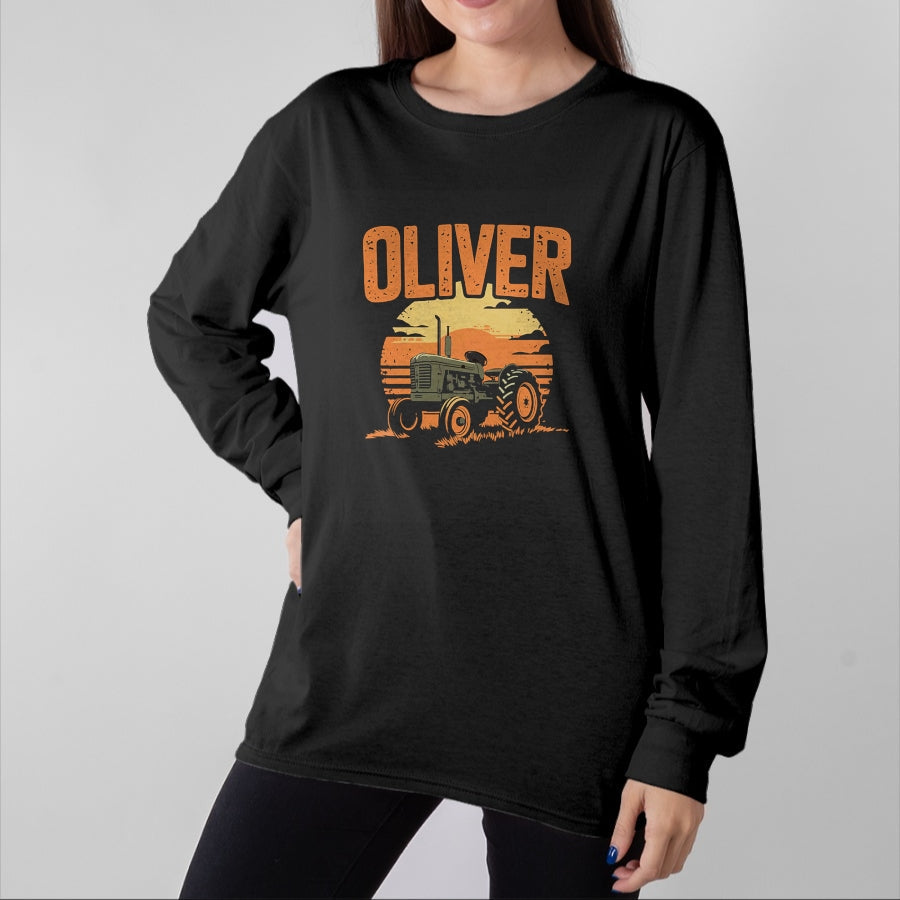 Best Farmer Life Shirt, Funny Farmer UnisexT-Shirt/Hoodie/Sweatshirt HLT00 - Oliver Personalized Nametag Tractor for Oliver T-Shirt