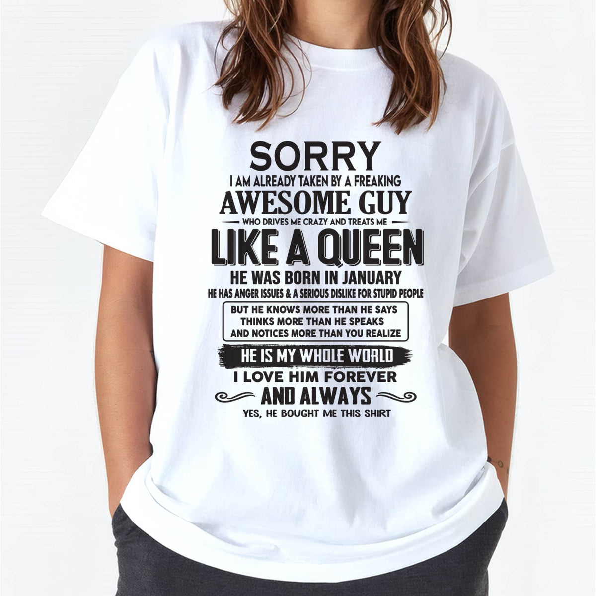 January - Sorry I am already taken by a freaking awesome guy - Gift for Wife From Husband - HLT01 (SKU08-25-01)