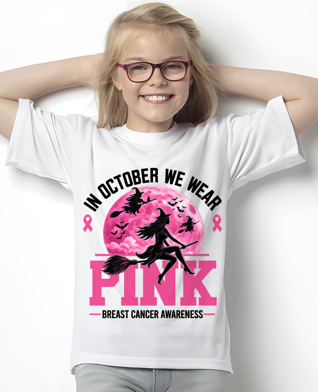 IN OCTOBER WE WEAR PINK - PINK WITCH SHIRT FOR WOMEN - BREAST CANCER AWARENESS - KIEN00 (SKU2608-371)