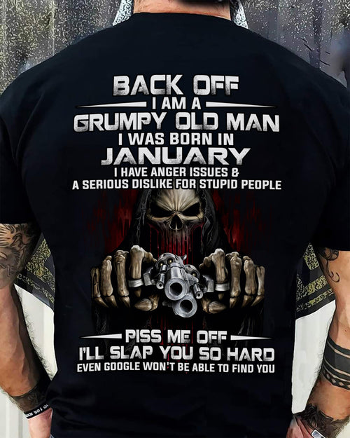 January - Grumpy Old Man T-Shirt – Funny Skull Gun Graphic Tee for Men - HLT01 (SKU09-109-01)