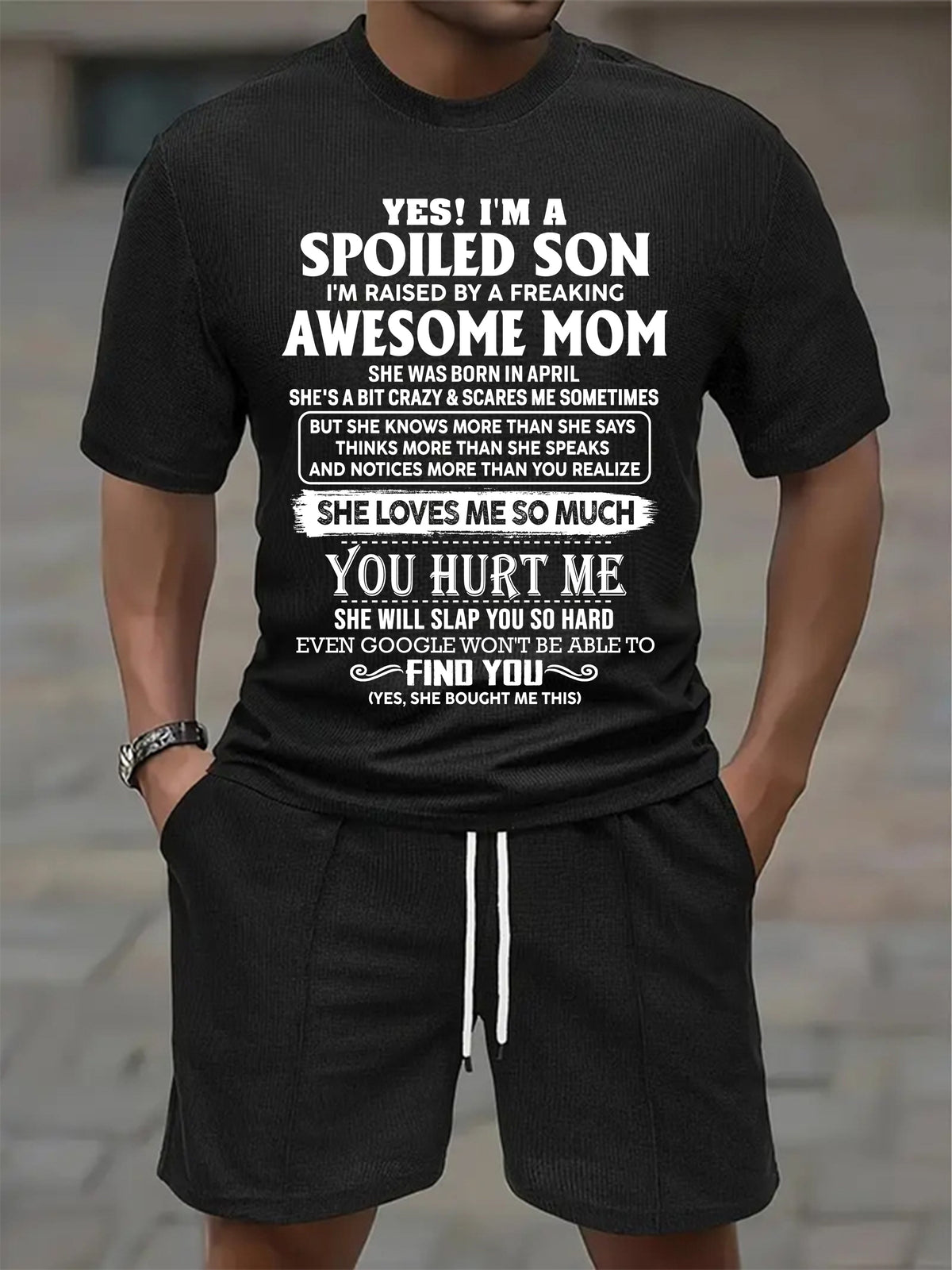 APRIL - SPOILED SON OF AWESOME MOM - WAFFLE CASUAL SUIT - M13 - PERFECT GIFT FROM MOM - HLT04 (SKU2607-73-04)