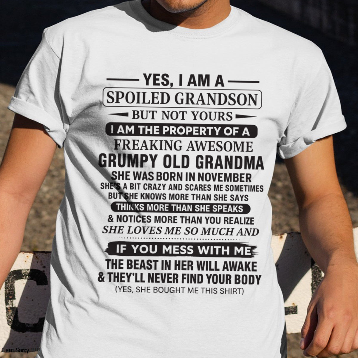 Yes I’m A Stubborn Grandson T-Shirt – Birthday Gift From November Grandma / Woman - kien11 (SKU10-171-11)