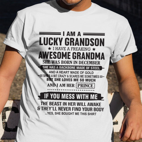 I Am A Lucky Grandson T-Shirt – Birthday Gift From December Grandma / Woman - kien12 (SKU11-29-12)