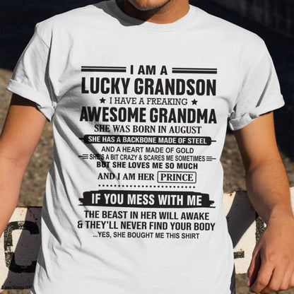 I Am A Lucky Grandson T-Shirt – Birthday Gift From August Grandma / Woman - kien08 (SKU11-29-08)