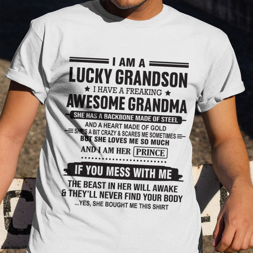 I Am A Lucky Grandson T-Shirt – Birthday Gift From Grandma / Woman - kien00 (SKU11-29-00)