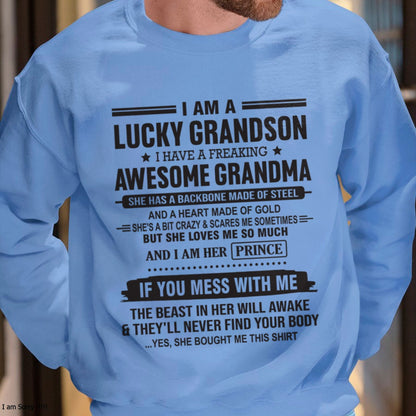 I Am A Lucky Grandson T-Shirt – Birthday Gift From Grandma / Woman - kien00 (SKU11-29-00)