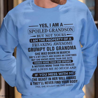 Yes I’m A Stubborn Grandson T-Shirt – Birthday Gift From March Grandma / Woman - kien03 (SKU10-171-03)