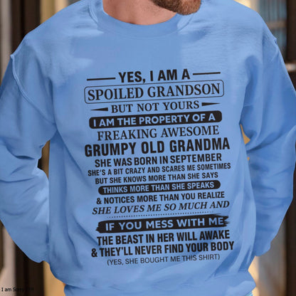 Yes I’m A Stubborn Grandson T-Shirt – Birthday Gift From September Grandma / Woman - kien09 (SKU10-171-09)