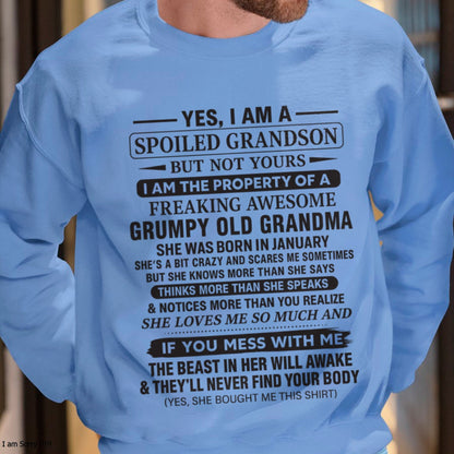 Yes I’m A Stubborn Grandson T-Shirt – Birthday Gift From February Grandma / Woman - kien02 (SKU10-171-02)