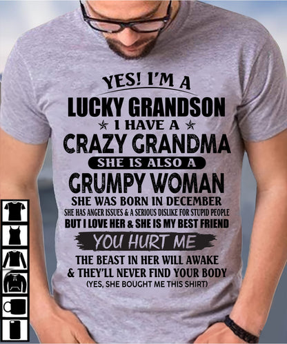 DECEMBER - LUCKY GRANDSON OF CRAZY GRANDMA -  PERFECT GIFT FROM GRANDMA - kien12 (SKU12-113-12)