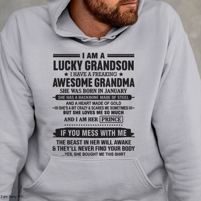 I Am A Lucky Grandson T-Shirt – Birthday Gift From January Grandma / Woman - kien01 (SKU11-29-01)