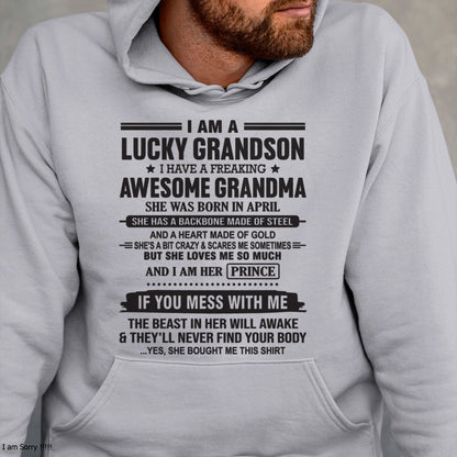 I Am A Lucky Grandson T-Shirt – Birthday Gift From April Grandma / Woman - kien04 (SKU11-29-04)