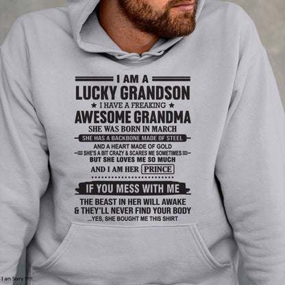 I Am A Lucky Grandson T-Shirt – Birthday Gift From March Grandma / Woman - kien03 (SKU11-29-03)