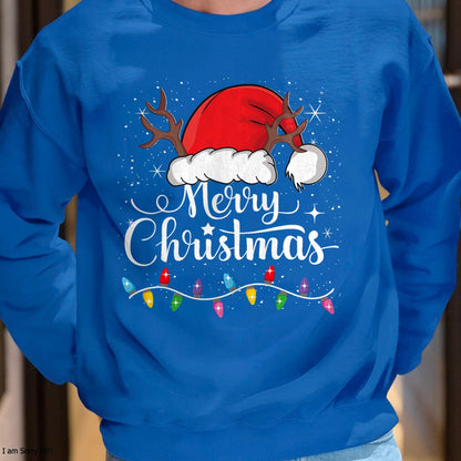 Christmas Shirts for Family, Funny christmas shirts, Christmas Unisex T-Shirt/Hoodie/Sweatshirt HLT00 - Merry Christmas Red Santa Hat Reindeer Xmas Family Men Women T-Shirt