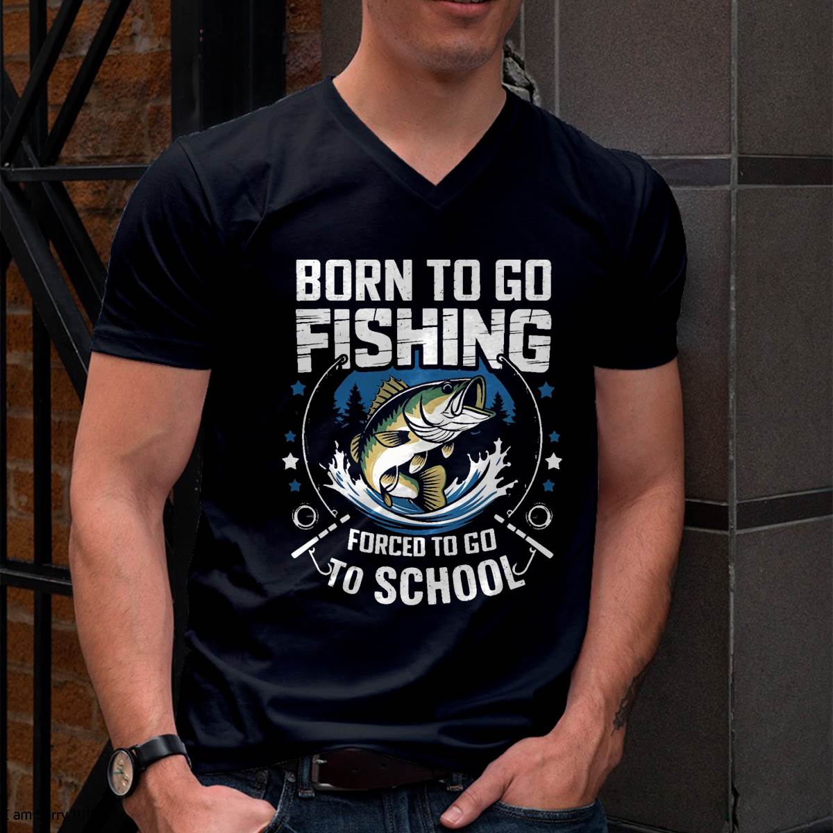 Boys Fishing Born to Go Fishing Forced to Go to School T-Shirt