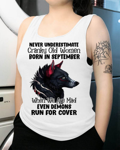 Never Underestimate Cranky Old Women Born In September – Birthday T-Shirt for Women - HLT09 (SKU2603-45-09)