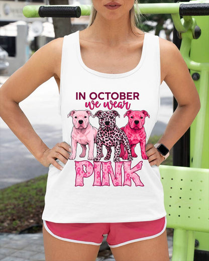 IN OCTOBER WE WEAR PINK - PITBULL MOM SHIRT FOR WOMEN - PINK OCTOBER BREAST CANCER AWARENESS - KIEN00 (SKU2608-330)