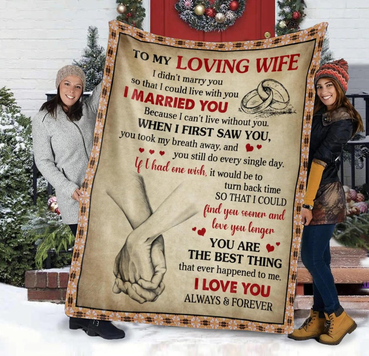 To My Loving Wife Blanket- Romantic Hand Holding Sherpa Fleece Throw- Christmas Anniversary Gift for Wife From Husband - KIEN00