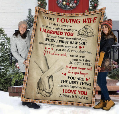 To My Loving Wife Blanket- Romantic Hand Holding Sherpa Fleece Throw- Christmas Anniversary Gift for Wife From Husband - KIEN00