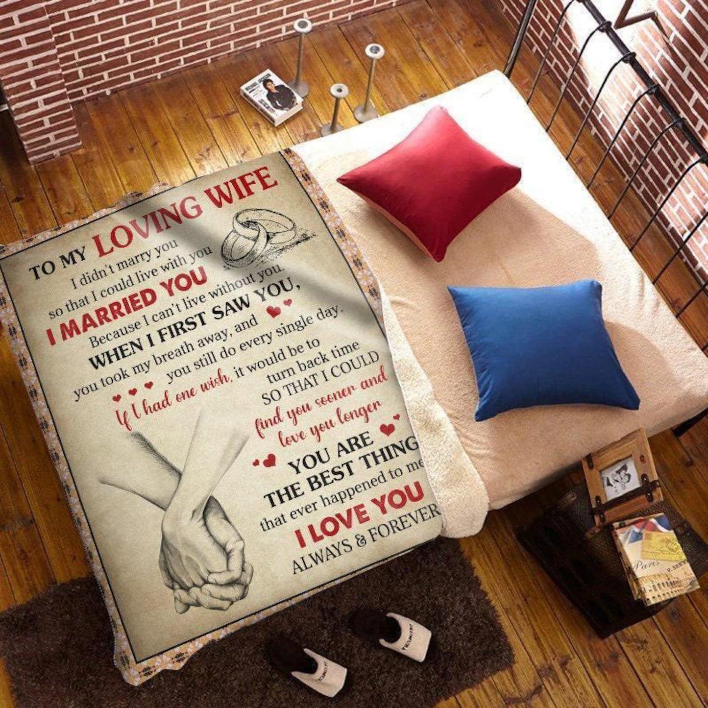 To My Loving Wife Blanket- Romantic Hand Holding Sherpa Fleece Throw- Christmas Anniversary Gift for Wife From Husband - KIEN00