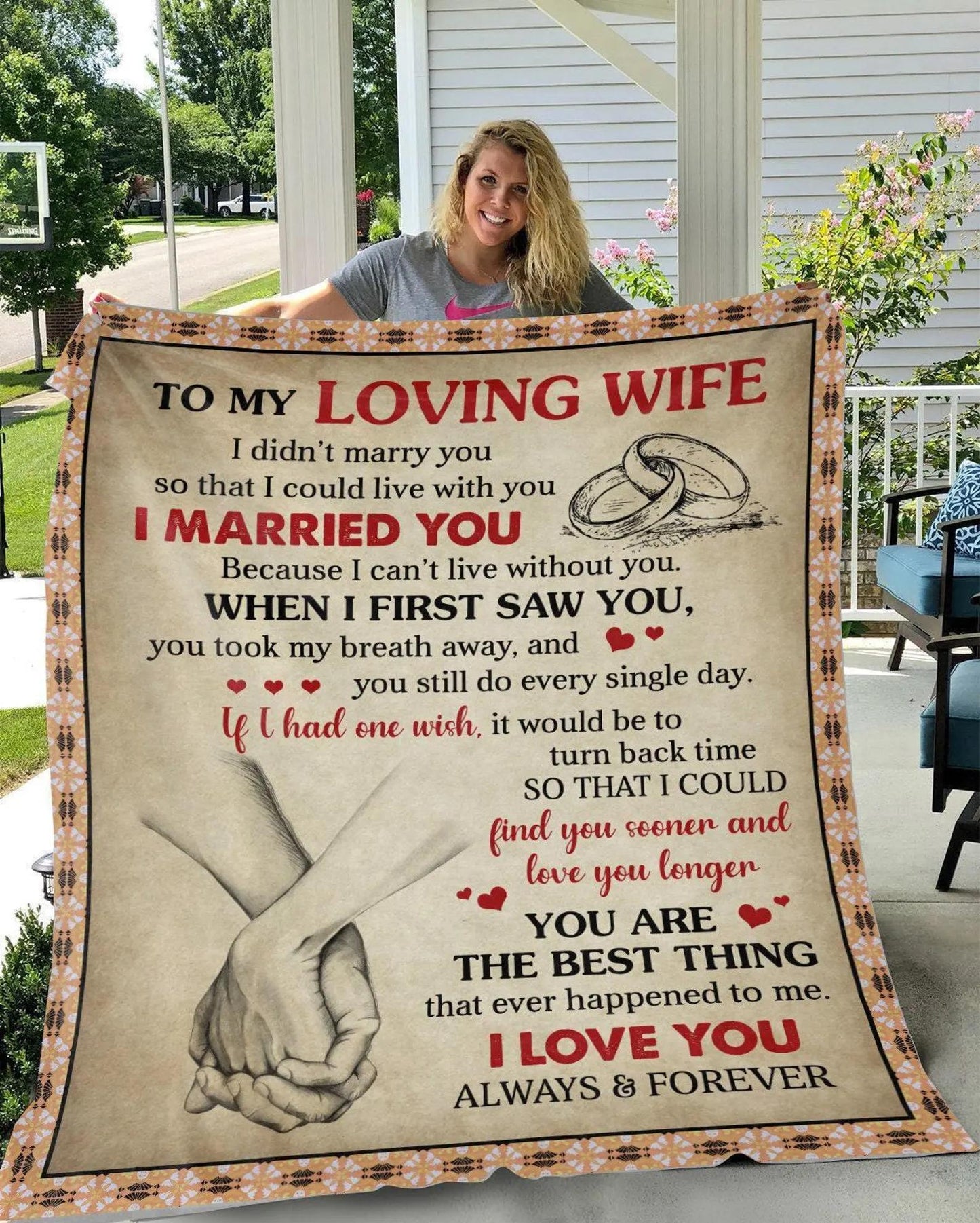 To My Loving Wife Blanket- Romantic Hand Holding Sherpa Fleece Throw- Christmas Anniversary Gift for Wife From Husband - KIEN00