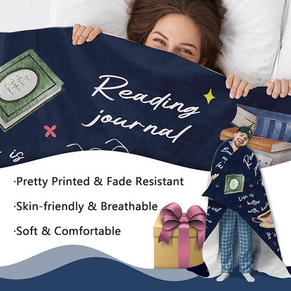 Reading Journal Blanket - Book Lover Sherpa Fleece Throw For Woman - KIEN00