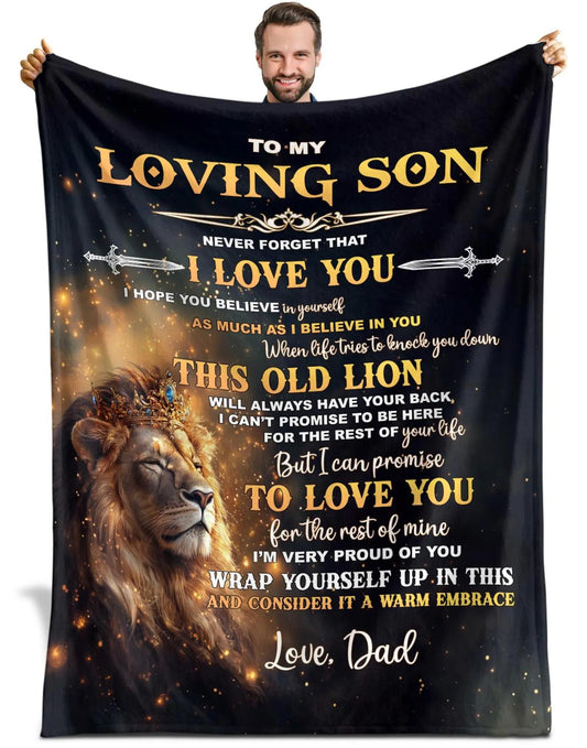 To My Loving Son Blanket - Lion Sherpa Fleece Throw For Son From Dad - KIEN00