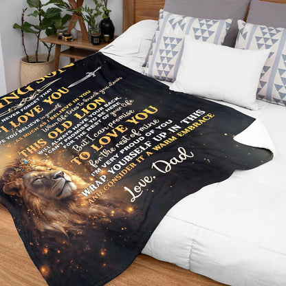 To My Loving Son Blanket - Lion Sherpa Fleece Throw For Son From Dad - KIEN00
