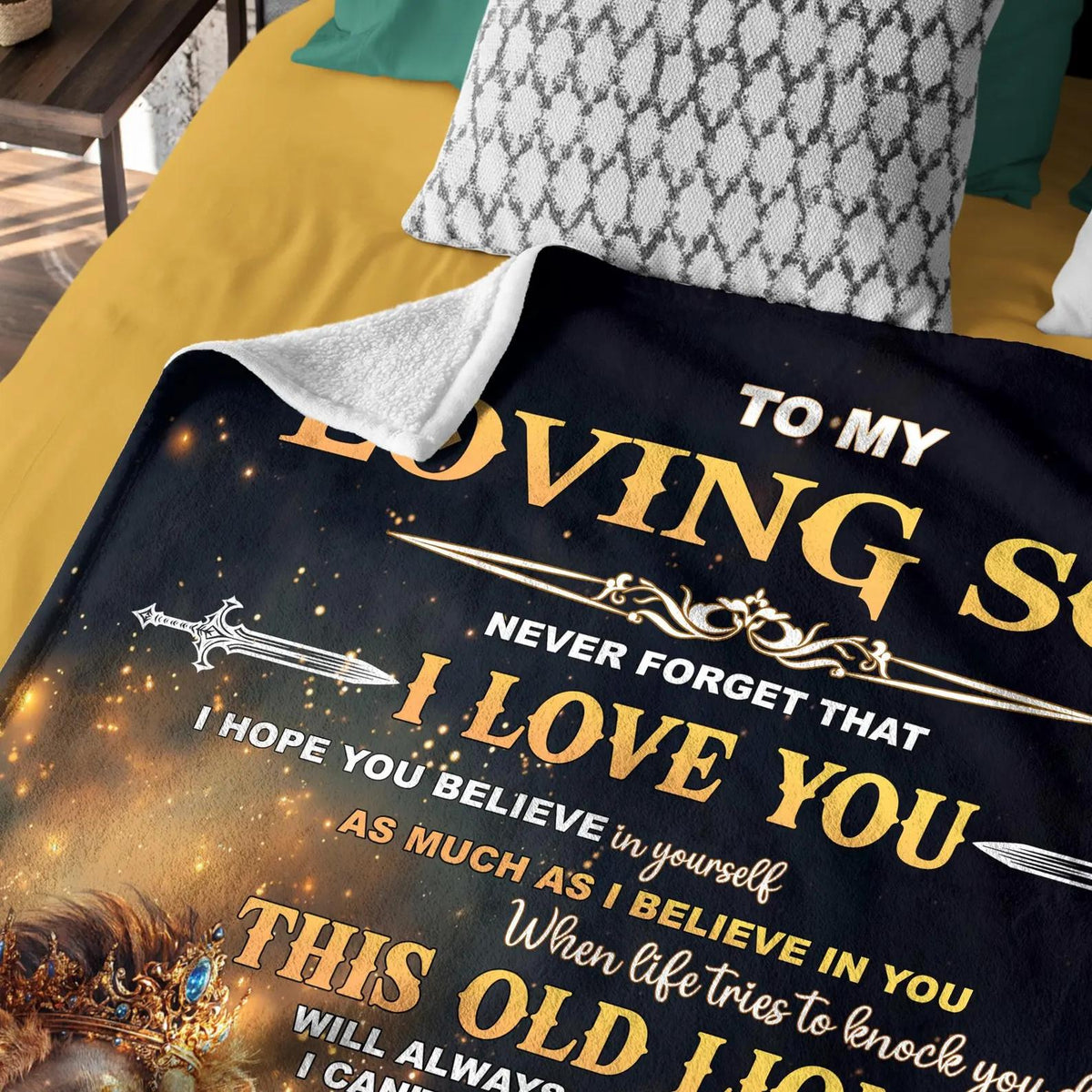 To My Loving Son Blanket - Lion Sherpa Fleece Throw For Son From Dad - KIEN00