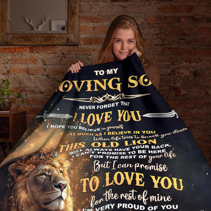 To My Loving Son Blanket - Lion Sherpa Fleece Throw For Son From Dad - KIEN00