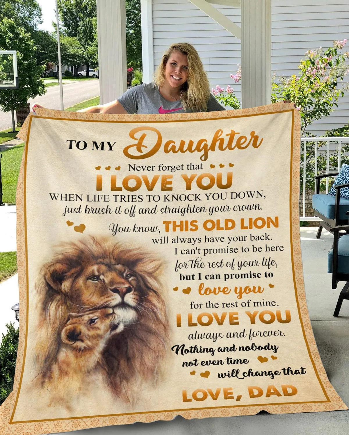 To My Daughter Blanket - Lion Sherpa Fleece Throw For Daughter From Dad - KIEN00