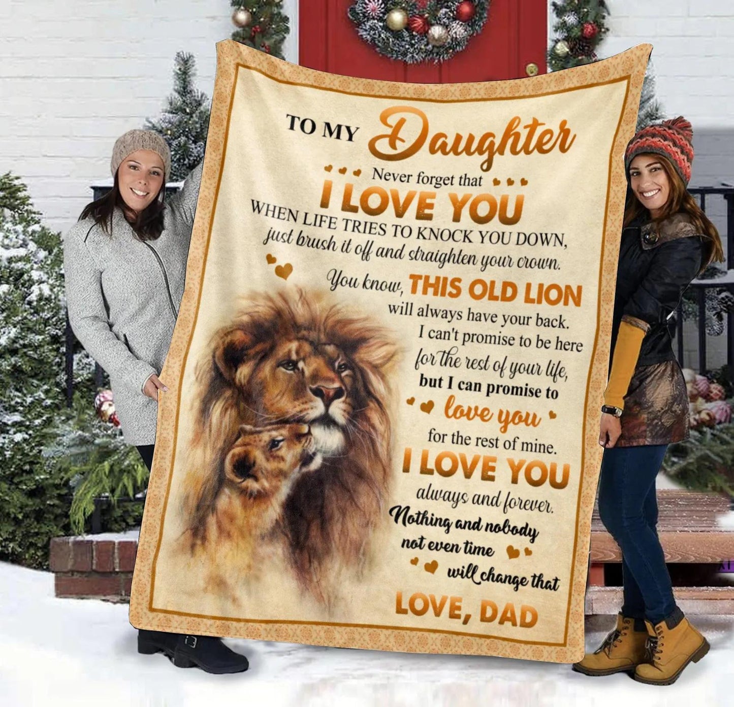 To My Daughter Blanket - Lion Sherpa Fleece Throw For Daughter From Dad - KIEN00