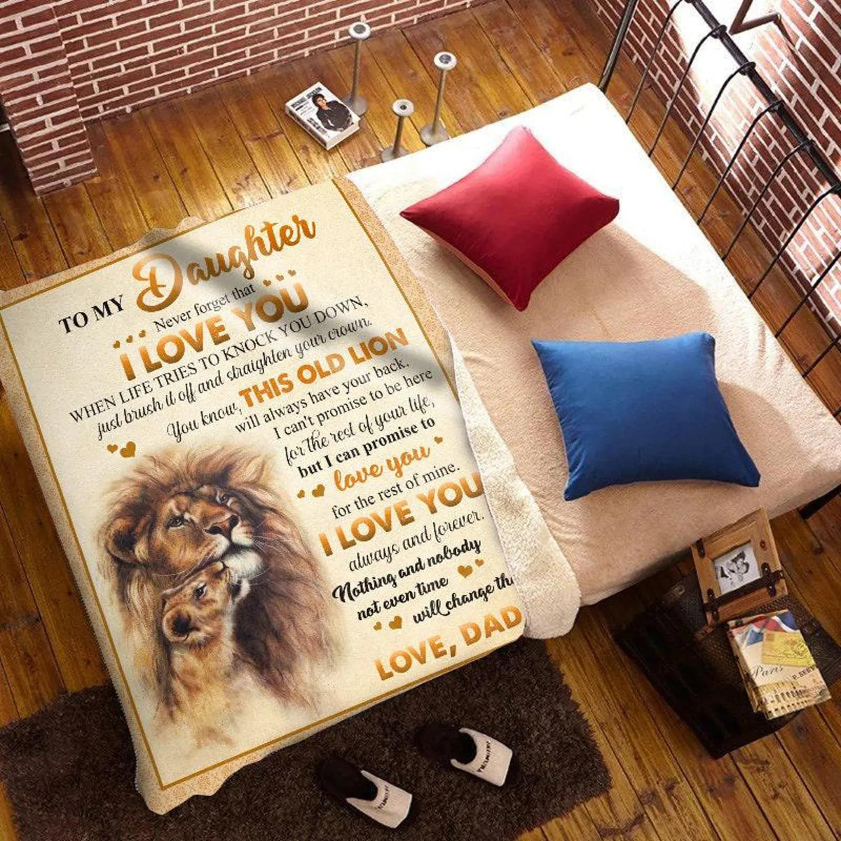 To My Daughter Blanket - Lion Sherpa Fleece Throw For Daughter From Dad - KIEN00